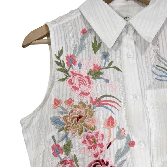 Paparazzi White Embroidered Sleeveless Button Front Tunic Dress S - Picture 6 of 12